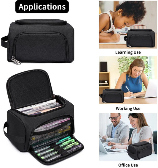 Pencil case for boys and girls - Pencil case for adults - School pencil case - 24 x 13 x 13 cm - Black - Image 2
