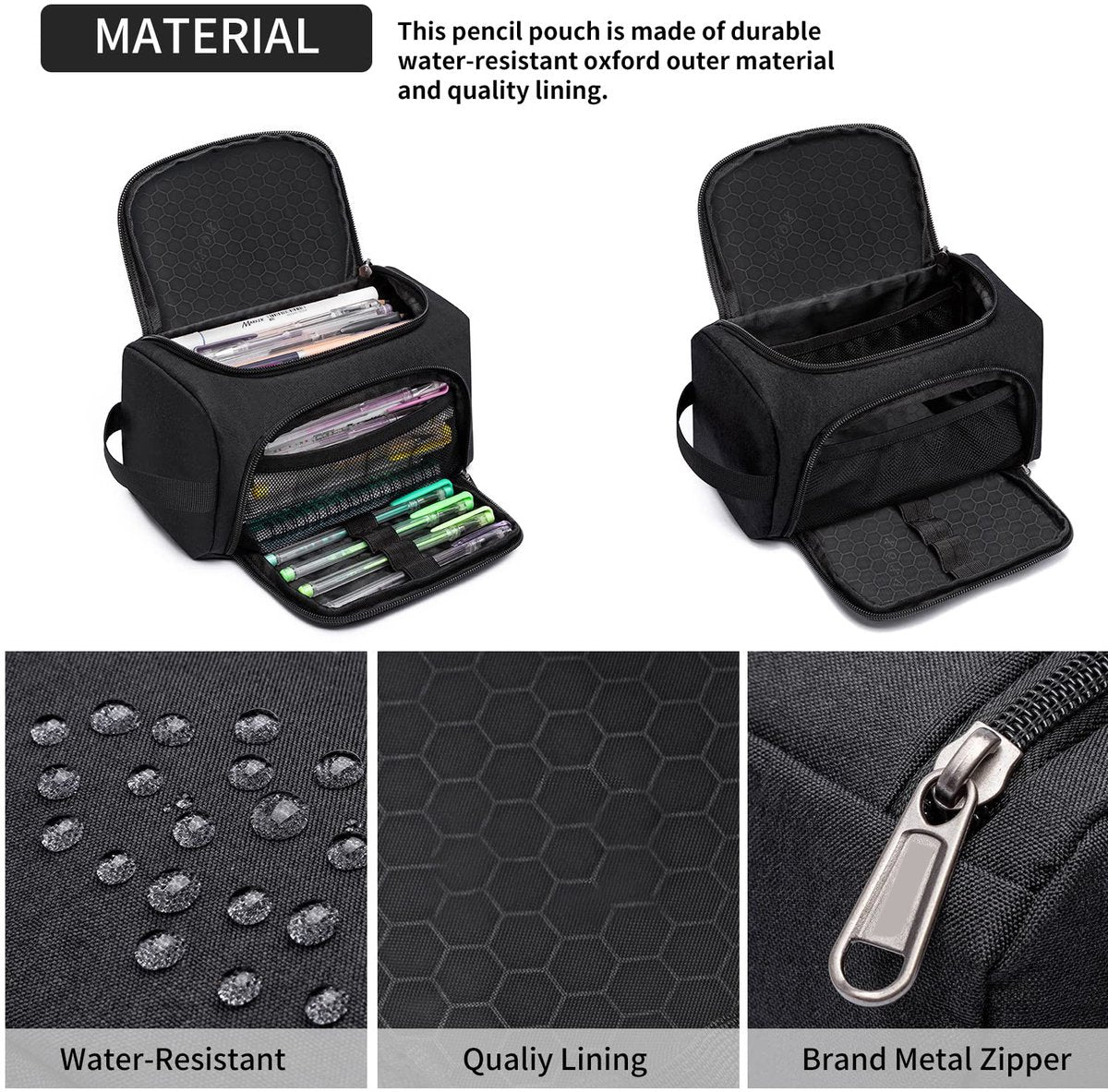 Pencil case for boys and girls - Pencil case for adults - School pencil case - 24 x 13 x 13 cm - Black - Image 3