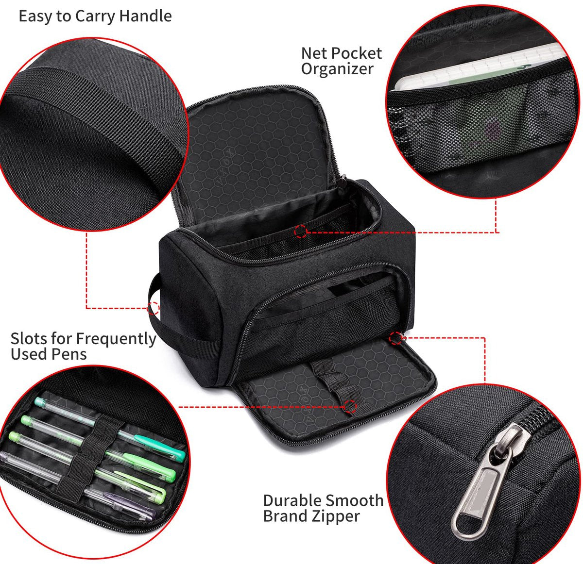 Pencil case for boys and girls - Pencil case for adults - School pencil case - 24 x 13 x 13 cm - Black - Image 5
