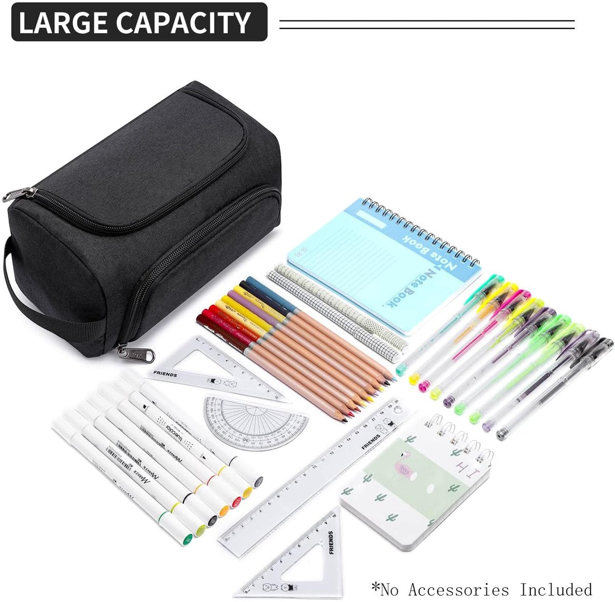 Pencil case for boys and girls - Pencil case for adults - School pencil case - 24 x 13 x 13 cm - Black - Image 8