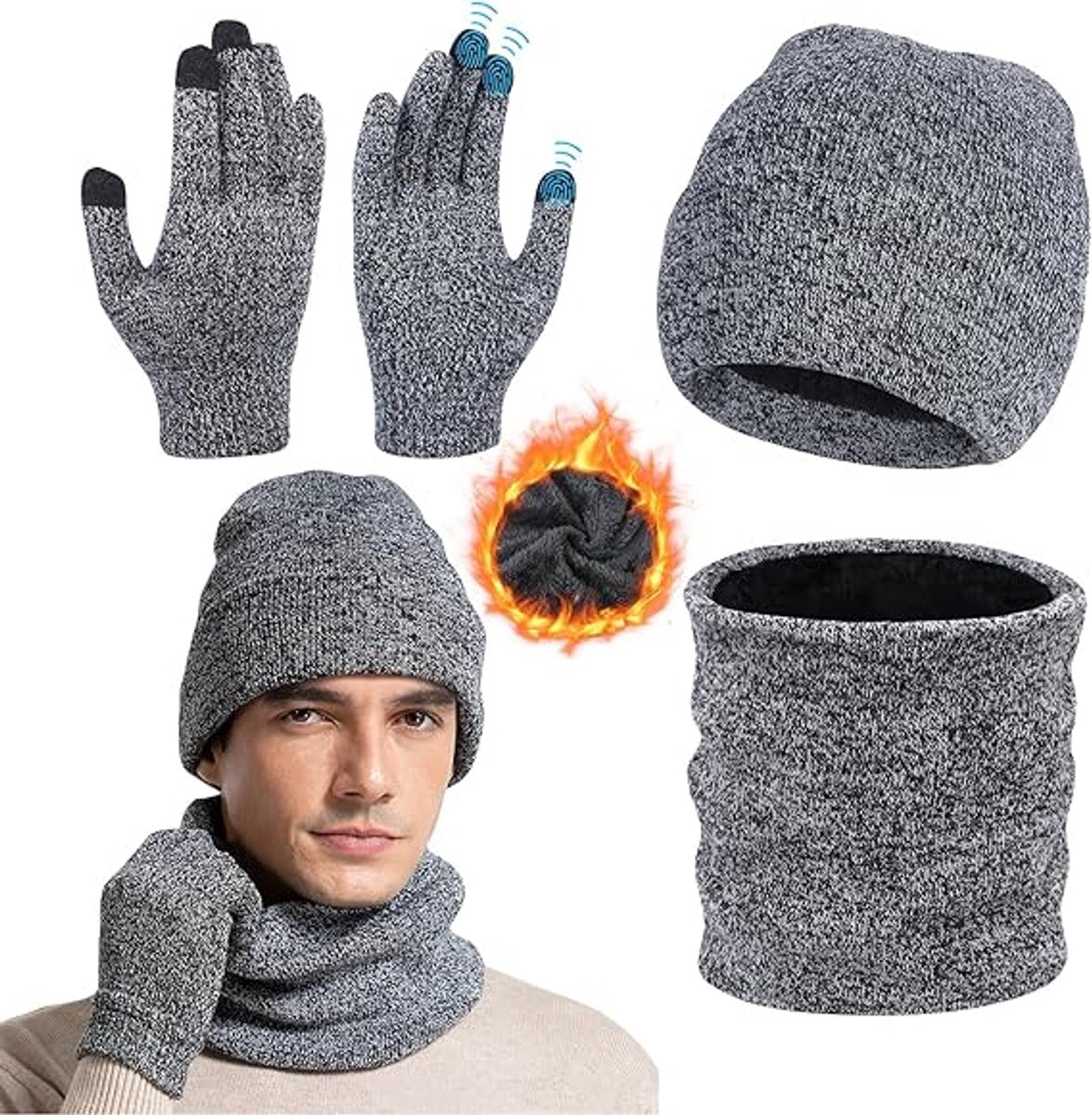 Beanie - Cotton beanie - Warm winter beanie - Scarf - Gloves - Touchscreen gloves - Ski mask - 3-in-1 beanie - Snowboard, skate, riding - Windproof and warm - Soft and comfortable - Warm fleece lining - Neck warmer - Image 2