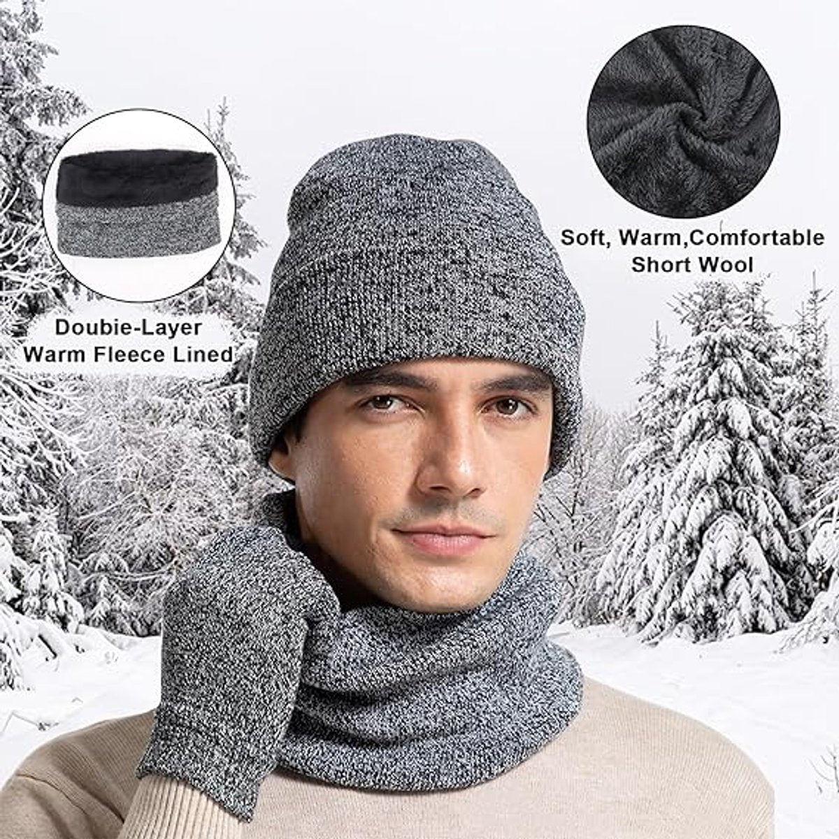 Beanie - Cotton beanie - Warm winter beanie - Scarf - Gloves - Touchscreen gloves - Ski mask - 3-in-1 beanie - Snowboard, skate, riding - Windproof and warm - Soft and comfortable - Warm fleece lining - Neck warmer - Image 4