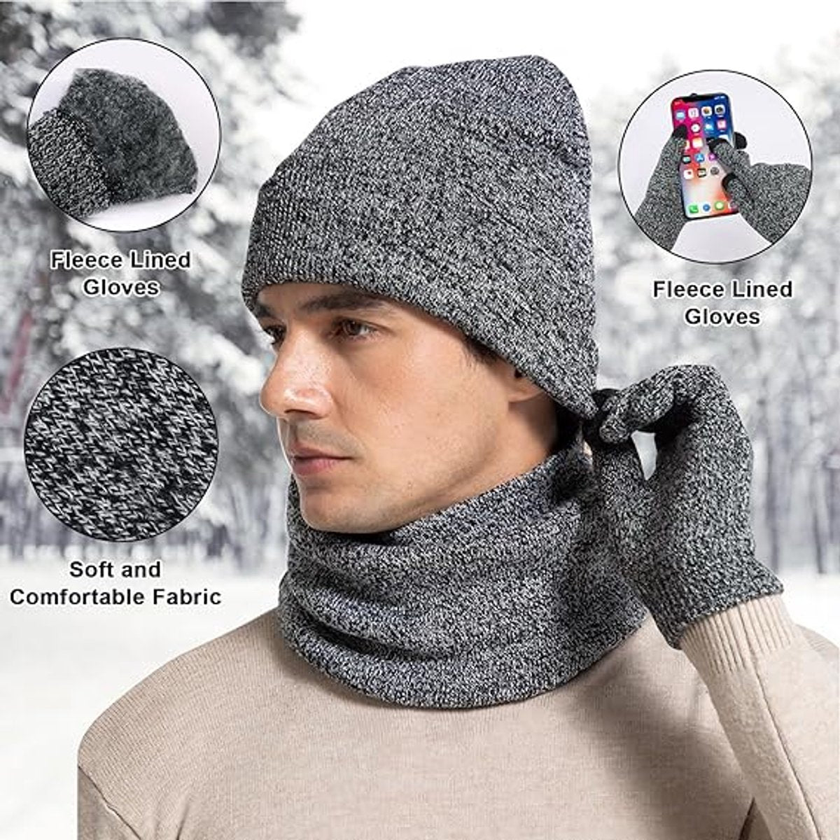 Beanie - Cotton beanie - Warm winter beanie - Scarf - Gloves - Touchscreen gloves - Ski mask - 3-in-1 beanie - Snowboard, skate, riding - Windproof and warm - Soft and comfortable - Warm fleece lining - Neck warmer - Image 5