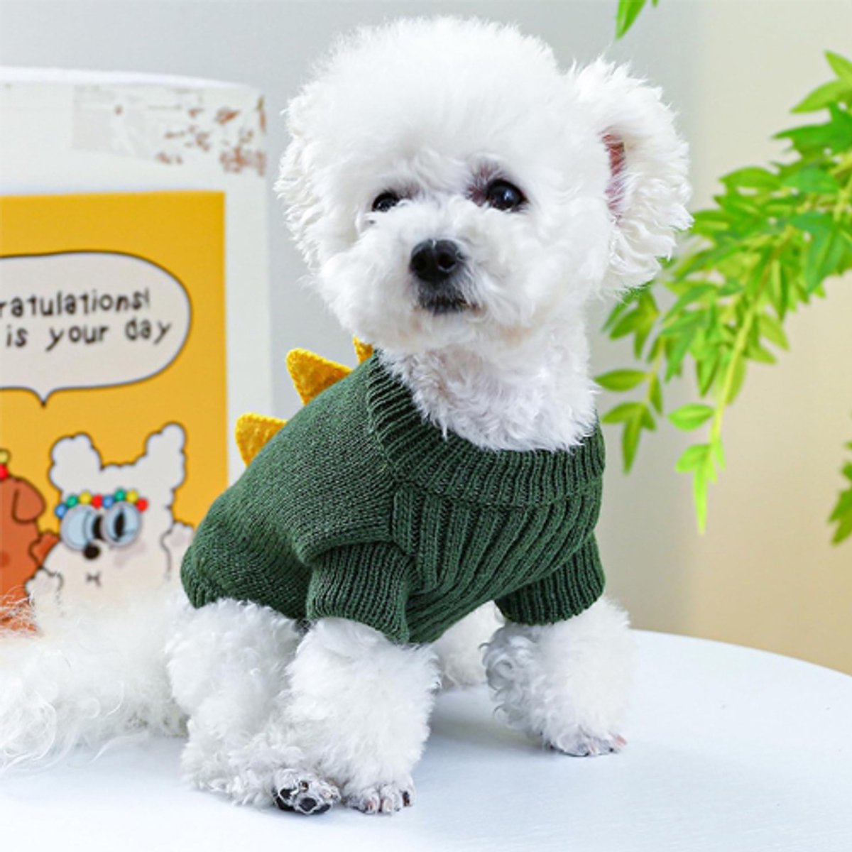 Dog Coat - Dog Sweater - Sweaters for Small Dogs - Dog Sweater - Cute Dinosaur Sweater - Soft and Comfortable Winter Clothes - Warm Knit Cat Sweater - Perfect for Christmas - Puppy Shirts - Christmas - Size M - Image 4