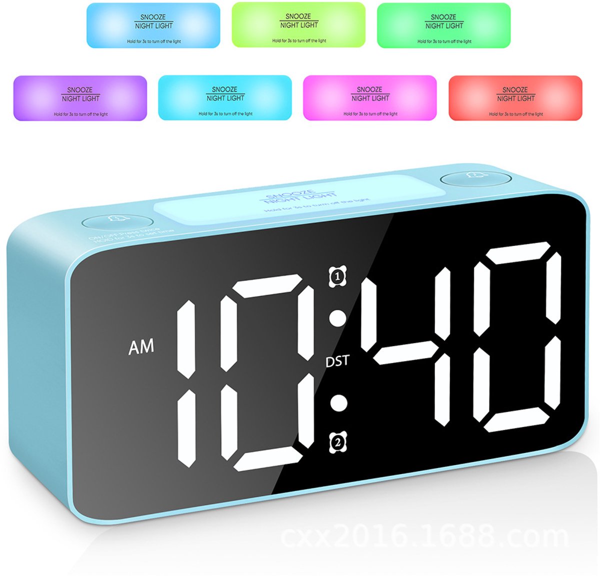 Wekker - Digital Alarm Clock - Wekker Children's Alarm Clock - LED Alarm Clock - Wekker with Color Mirror - 15 Color Modes - Large 7-inch Screen - 3 Brightness Levels - Night Light - Adjustable Volume - 12/24 Hour Time - Mains Powered Alarm Clock - For Ch - Image 2