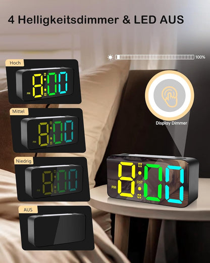 Wekker - Digital Alarm Clock - Wekker Children's Alarm Clock - LED Alarm Clock - Wekker with Color Mirror - 15 Color Modes - Large 7-inch Screen - 3 Brightness Levels - Night Light - Adjustable Volume - 12/24 Hour Time - Mains Powered Alarm Clock - For Ch - Image 3