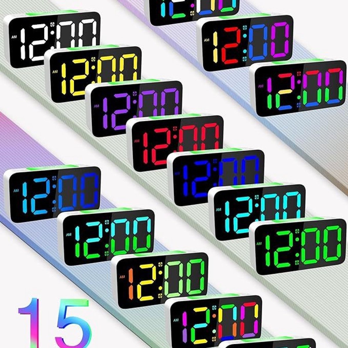 Wekker - Digital Alarm Clock - Wekker Children's Alarm Clock - LED Alarm Clock - Wekker with Color Mirror - 15 Color Modes - Large 7-inch Screen - 3 Brightness Levels - Night Light - Adjustable Volume - 12/24 Hour Time - Mains Powered Alarm Clock - For Ch - Image 4