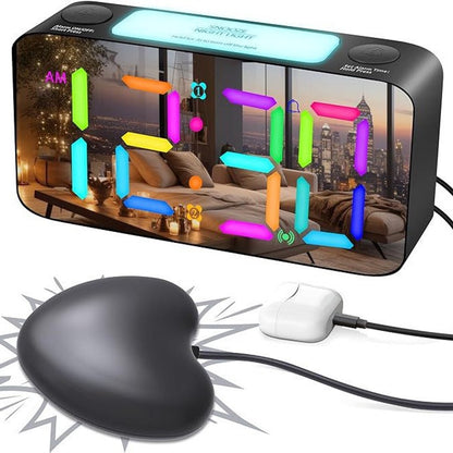 Wekker - Digital Alarm Clock - Wekker Children's Alarm Clock - LED Alarm Clock - Wekker with Color Mirror - 15 Color Modes - Large 7-inch Screen - 3 Brightness Levels - Night Light - Adjustable Volume - 12/24 Hour Time - Mains Powered Alarm Clock - For Ch - Image 5