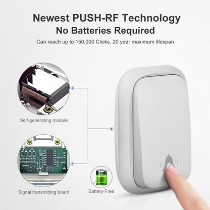Wireless Doorbell - Doorbells - Wireless Doorbell - Standalone Doorbell - No Battery Required - Wireless Doorbell - 150m Range, Waterproof Button - With 38 Ringtones - 4 Volume Levels and LED - With - Image 3