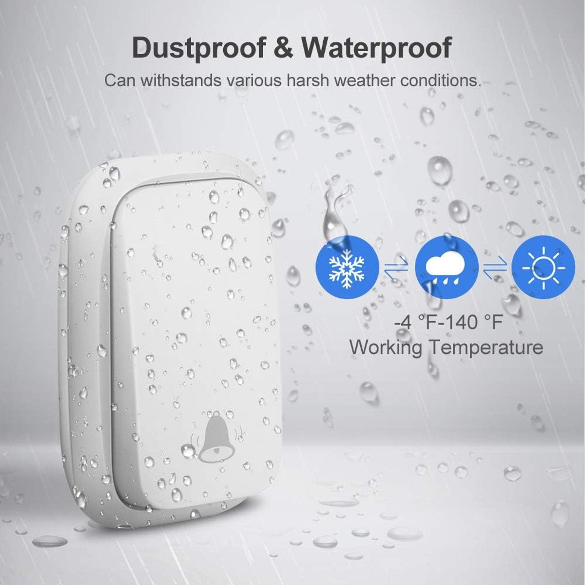 Wireless Doorbell - Doorbells - Wireless Doorbell - Standalone Doorbell - No Battery Required - Wireless Doorbell - 150m Range, Waterproof Button - With 38 Ringtones - 4 Volume Levels and LED - With - Image 6