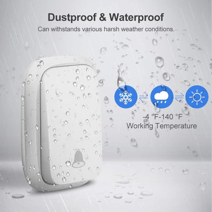 Wireless Doorbell - Doorbells - Wireless Doorbell - Standalone Doorbell - No Battery Required - Wireless Doorbell - 150m Range, Waterproof Button - With 38 Ringtones - 4 Volume Levels and LED - With - Image 6