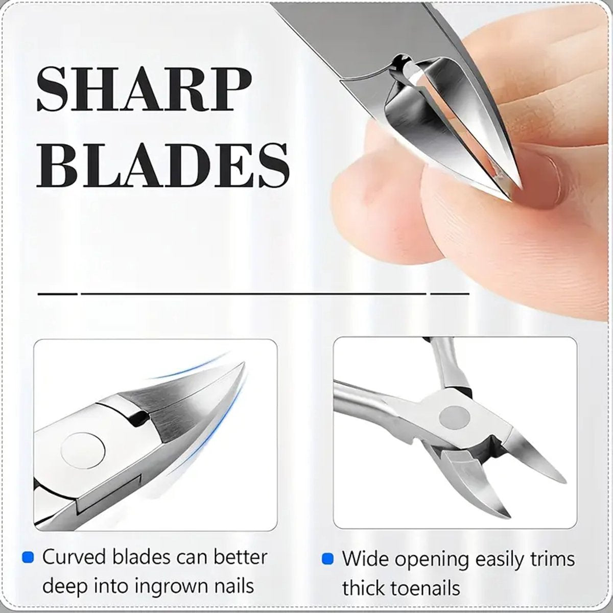 Nail clippers - Stainless steel pedicure tool - Heavy-duty nail clipper set - Includes a nail file, cuticle nipper, and pedicure tool - Classic black handles - Set of 5 - For ingrown and thick nails - Image 2