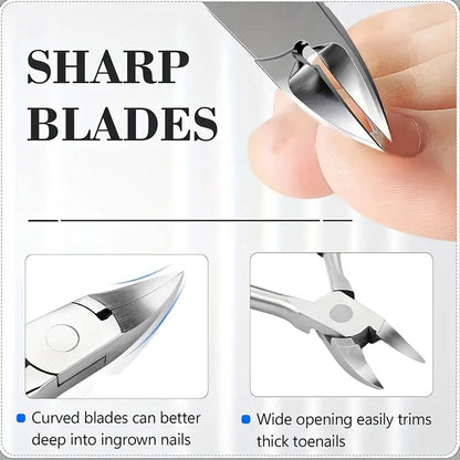 Nail clippers - Stainless steel pedicure tool - Heavy-duty nail clipper set - Includes a nail file, cuticle nipper, and pedicure tool - Classic black handles - Set of 5 - For ingrown and thick nails - Image 2