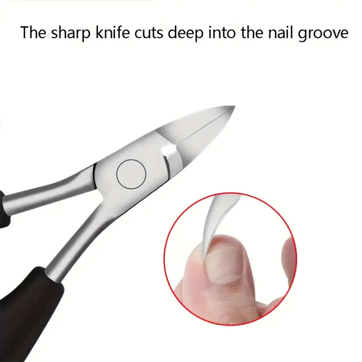 Nail clippers - Stainless steel pedicure tool - Heavy-duty nail clipper set - Includes a nail file, cuticle nipper, and pedicure tool - Classic black handles - Set of 5 - For ingrown and thick nails - Image 4