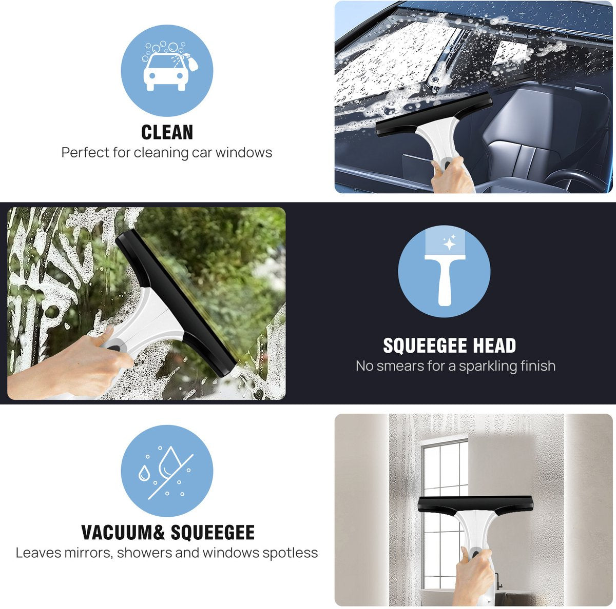 Windshield wiper - window cleaner - window squeegee - window cleaner - cordless window vacuum cleaner - water tank, spray bottle with microfiber cover - cordless window cleaner for all smooth surfaces, windows, mirrors, shower screens - Image 2