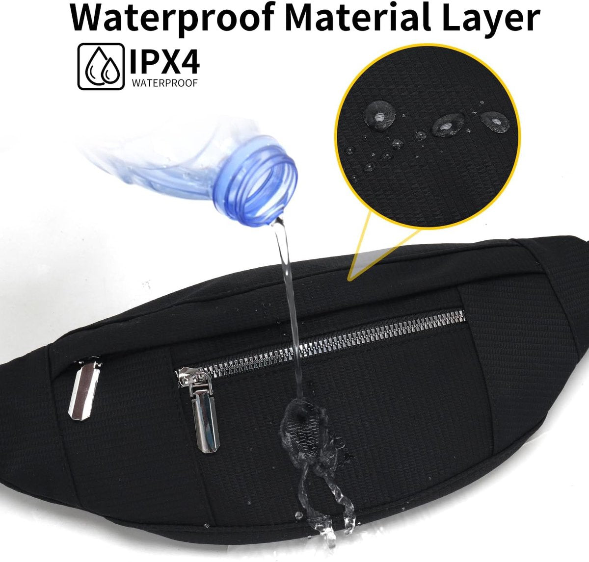 Fanny pack - Men's fanny pack - Women's fanny pack - Waterproof men's fanny pack - Unisex fanny pack - Travel and hiking fanny pack - with adjustable shoulder strap (black) - Image 3