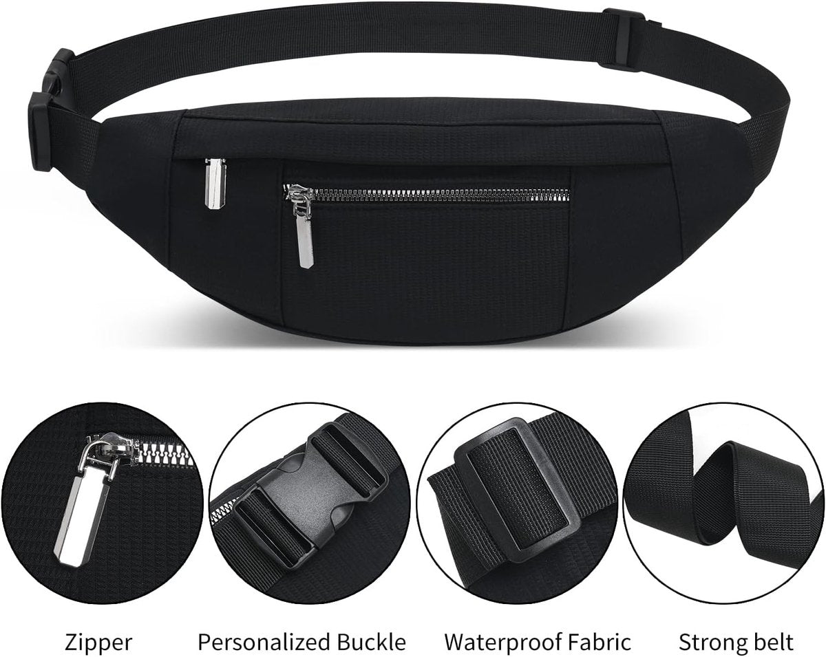 Fanny pack - Men's fanny pack - Women's fanny pack - Waterproof men's fanny pack - Unisex fanny pack - Travel and hiking fanny pack - with adjustable shoulder strap (black) - Image 4