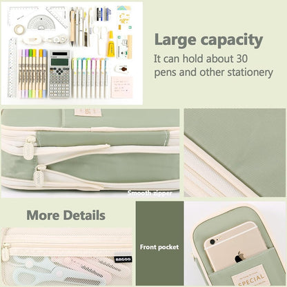 Large capacity pencil case, writing pencil case suitable for teenage girls, green, pencil case - Image 4