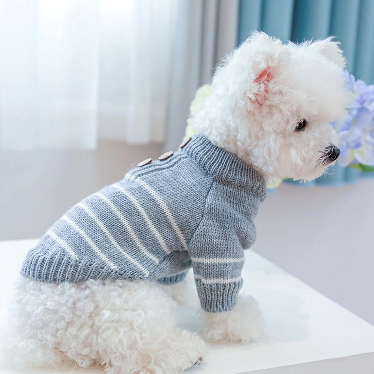 Dog Coat - Dog Sweater - Dog Jumpsuit - Cat Overalls - Striped Puppy Sweater Coat - Puppy Pyjamas - Dog Sweatshirt - Perfect for Party Costumes - Grijs - Party Decoration - Christmas - Size XL - Image 4