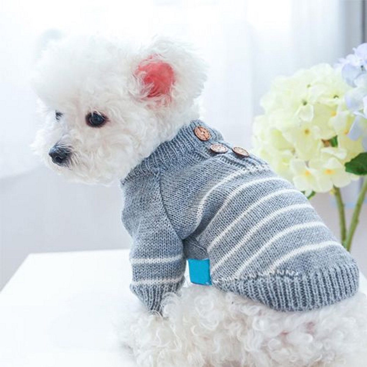 Dog Coat - Dog Sweater - Dog Jumpsuit - Cat Overalls - Striped Puppy Sweater Coat - Puppy Pyjamas - Dog Sweatshirt - Perfect for Party Costumes - Grijs - Party Decoration - Christmas - Size XL - Image 5