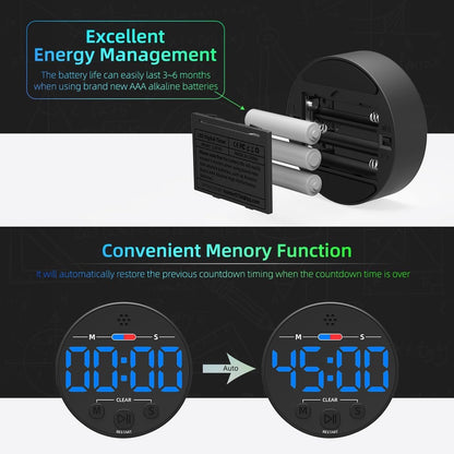 Digital Timer - Digital Kitchen Timer - Smart Timer - LED Display - Magnetic - Addition/Subtraction - Learn to Tell Time - Analog Kitchen Timer - Black - Image 4