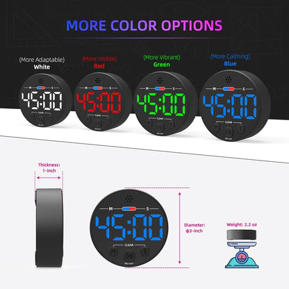 Digital Timer - Digital Kitchen Timer - Smart Timer - LED Display - Magnetic - Addition/Subtraction - Learn to Tell Time - Analog Kitchen Timer - Black - Image 6