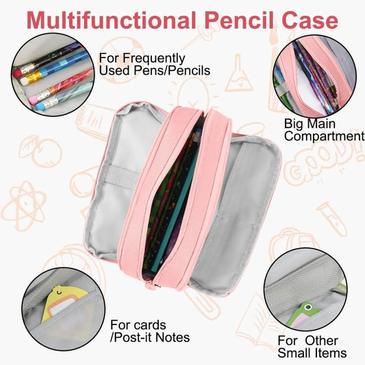 Pencil case - Boy's pencil case - Girl's pencil case - School cases - Large pencil case - 3-compartment pencil case - School supply organizer - For boys and girls (pink) - Image 2