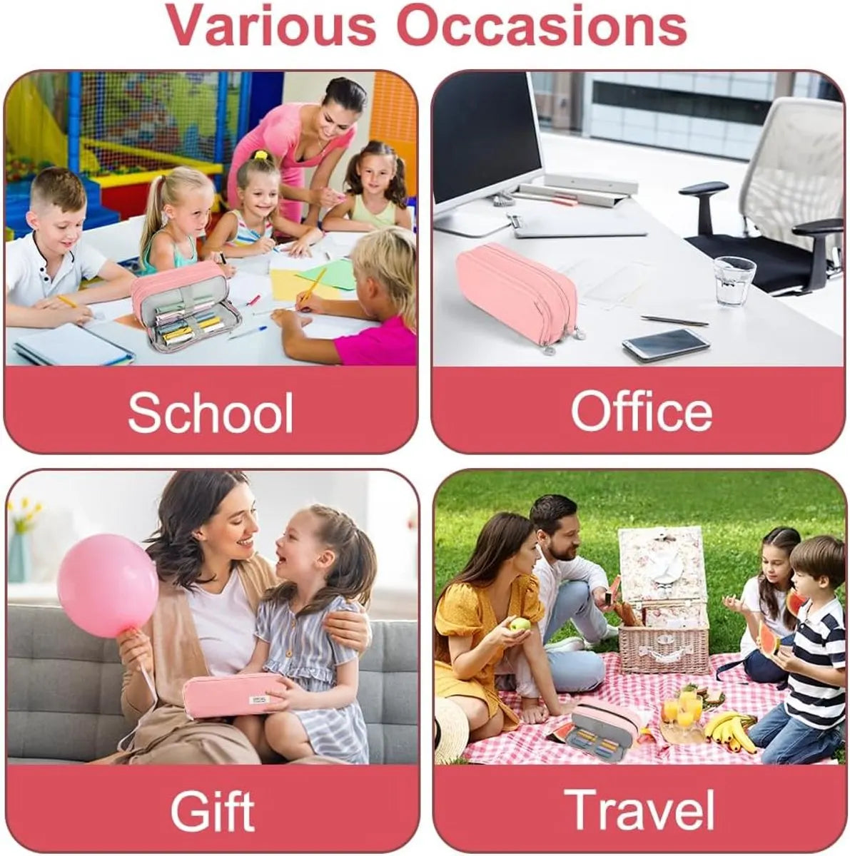 Pencil case - Boy's pencil case - Girl's pencil case - School cases - Large pencil case - 3-compartment pencil case - School supply organizer - For boys and girls (pink) - Image 3