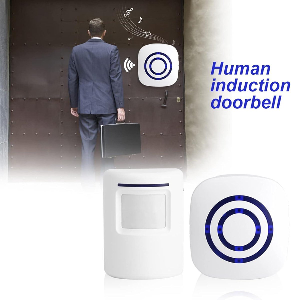 Infrared motion detector, wireless alarm, doorbell with receiver and transmitter - 38 ringtones, LED indicators - Best quality. - Image 2