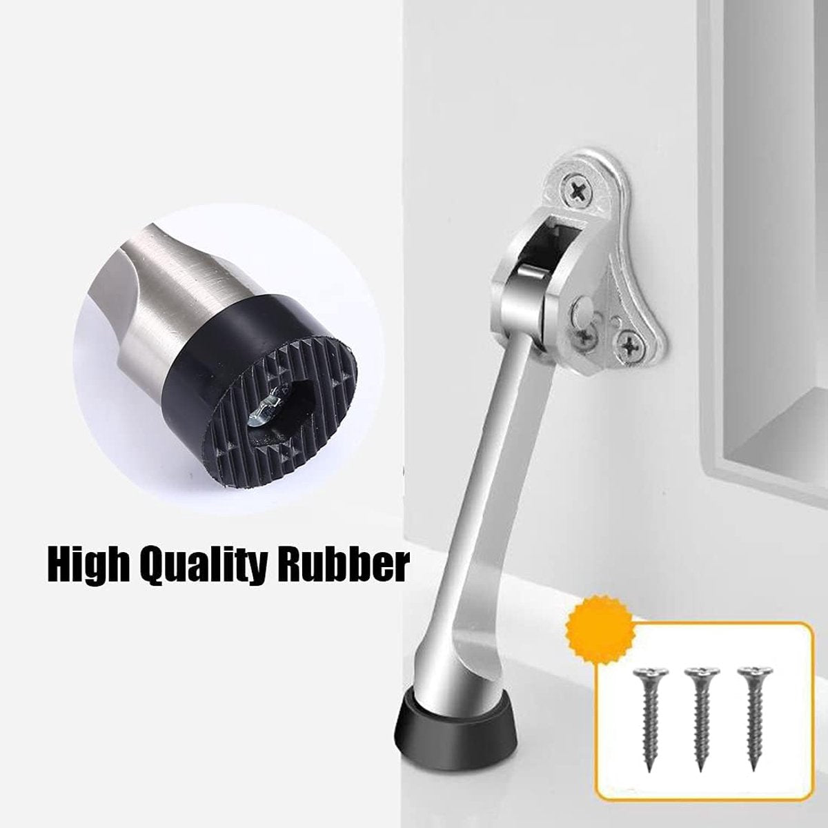 Set of 2 One Touch Adjustable Metal Doorstops - Zinc Alloy Doorstop with Rubber Buffer, 13 cm, for Indoor and Outdoor Use - Image 3