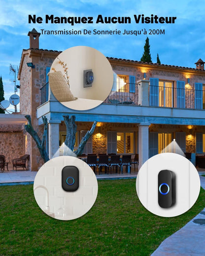 Wireless Doorbell - Doorbells - Outdoor Wireless Doorbell - 150m Doorbell Range - IP44 Waterproof Electronic Doorbell - Doorbell Kit with Plug-in Receiver - Blue LED - Waterproof - For Home - Image 2