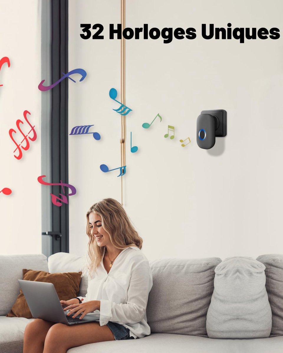 Wireless Doorbell - Doorbells - Outdoor Wireless Doorbell - 150m Doorbell Range - IP44 Waterproof Electronic Doorbell - Doorbell Kit with Plug-in Receiver - Blue LED - Waterproof - For Home - Image 3