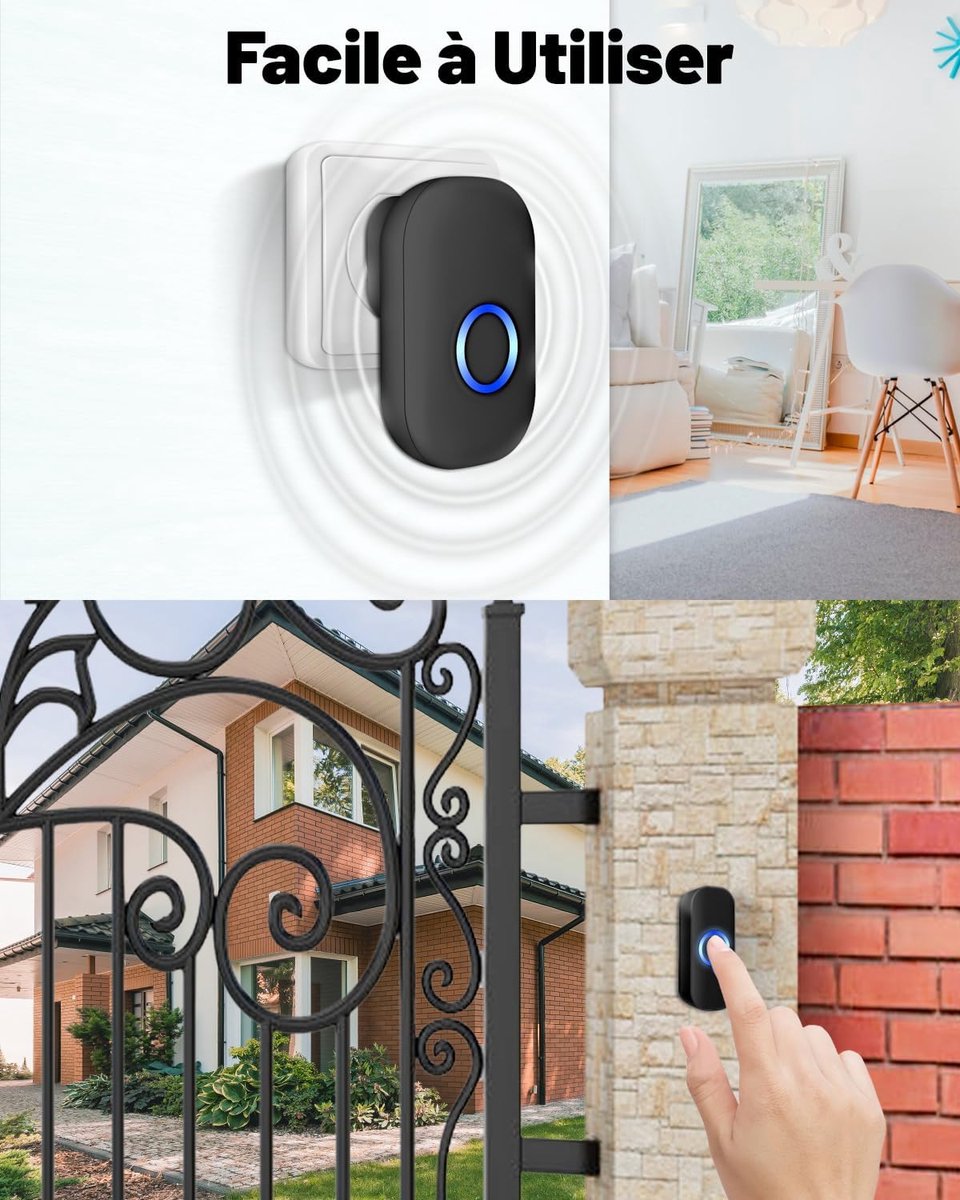 Wireless Doorbell - Doorbells - Outdoor Wireless Doorbell - 150m Doorbell Range - IP44 Waterproof Electronic Doorbell - Doorbell Kit with Plug-in Receiver - Blue LED - Waterproof - For Home - Image 4