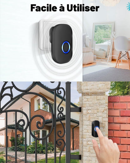 Wireless Doorbell - Doorbells - Outdoor Wireless Doorbell - 150m Doorbell Range - IP44 Waterproof Electronic Doorbell - Doorbell Kit with Plug-in Receiver - Blue LED - Waterproof - For Home - Image 4