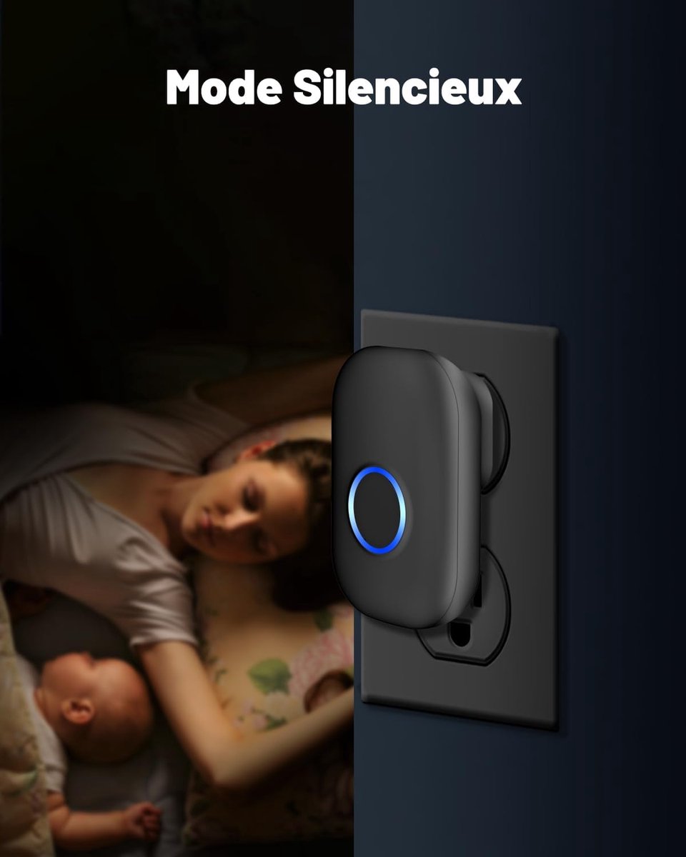 Wireless Doorbell - Doorbells - Outdoor Wireless Doorbell - 150m Doorbell Range - IP44 Waterproof Electronic Doorbell - Doorbell Kit with Plug-in Receiver - Blue LED - Waterproof - For Home - Image 5