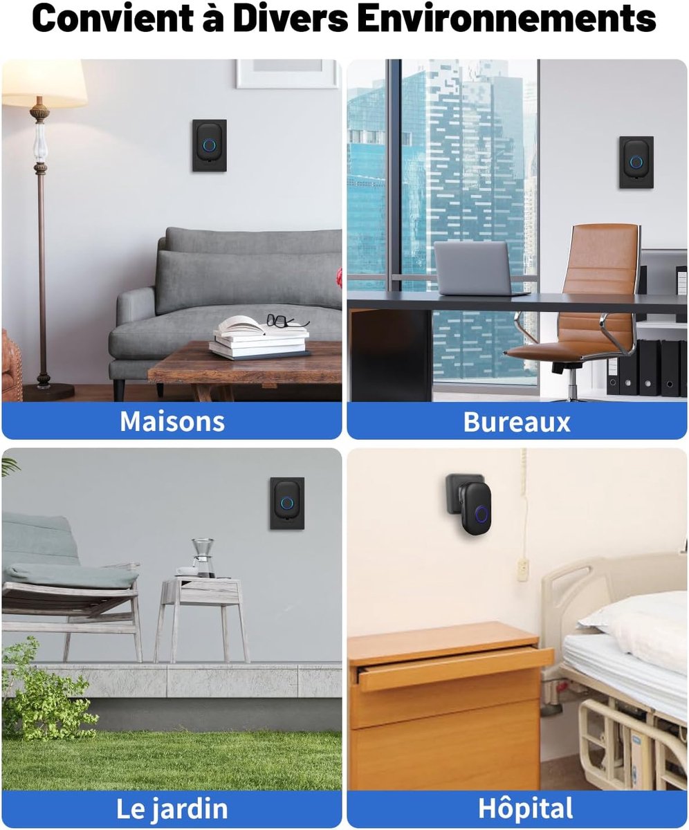 Wireless Doorbell - Doorbells - Outdoor Wireless Doorbell - 150m Doorbell Range - IP44 Waterproof Electronic Doorbell - Doorbell Kit with Plug-in Receiver - Blue LED - Waterproof - For Home - Image 6