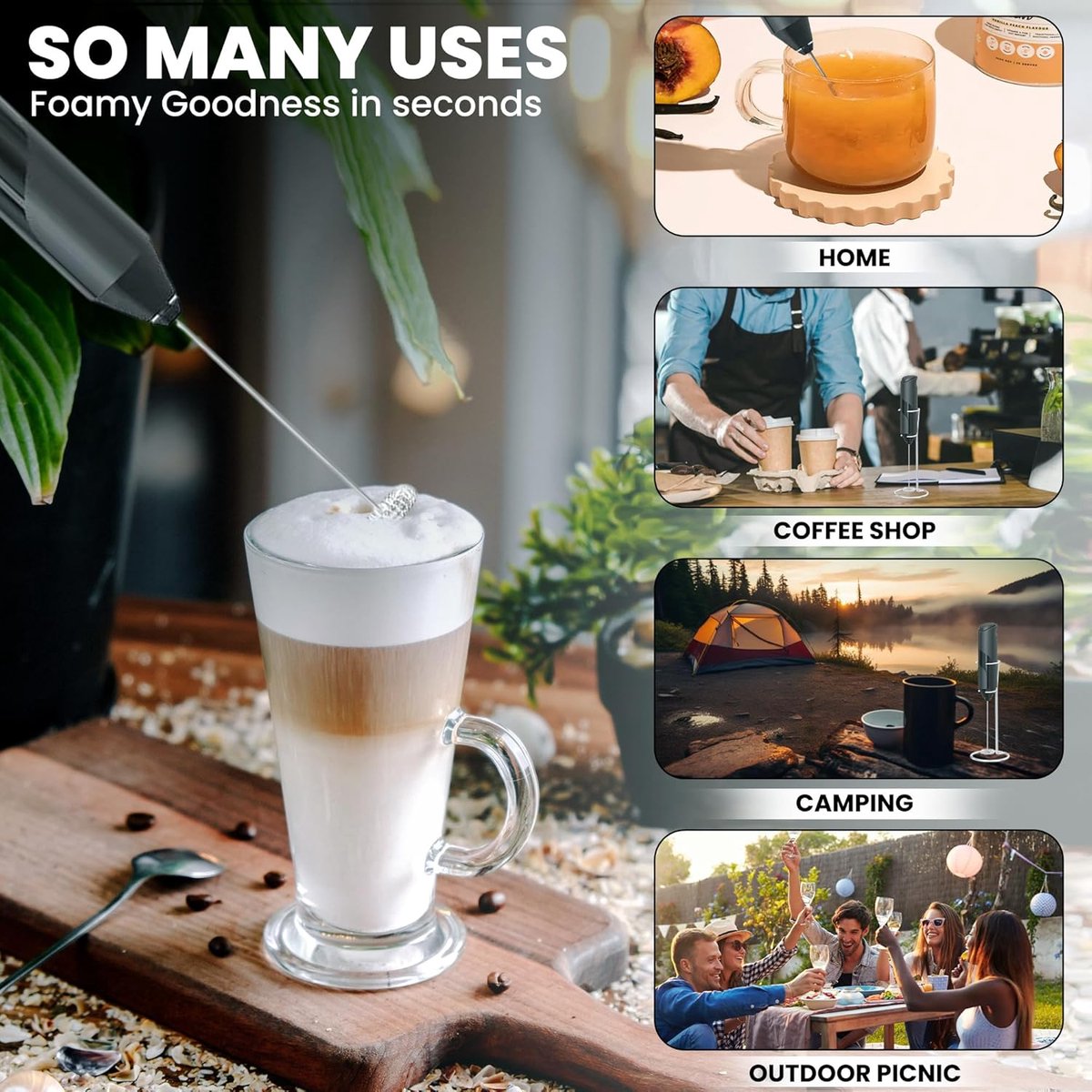 Milk frother - Milk frother - Electric milk frother - Milk frother with stand - Portable battery-operated milk frother - Manual milk frother with stand - Handheld frother for coffee blender - For lattes, cappuccinos, and coffee cream - Image 2