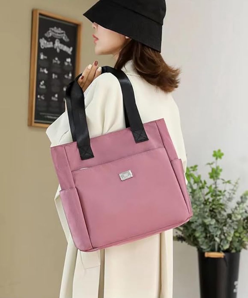 Women's nylon handbags, lightweight handbag with multiple pockets, large waterproof shoulder bag, black - Image 3