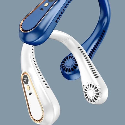 Portable neck fan, USB rechargeable, wireless and bladeless cooling, cool air blowing fans, digital display (blue) - Image 3