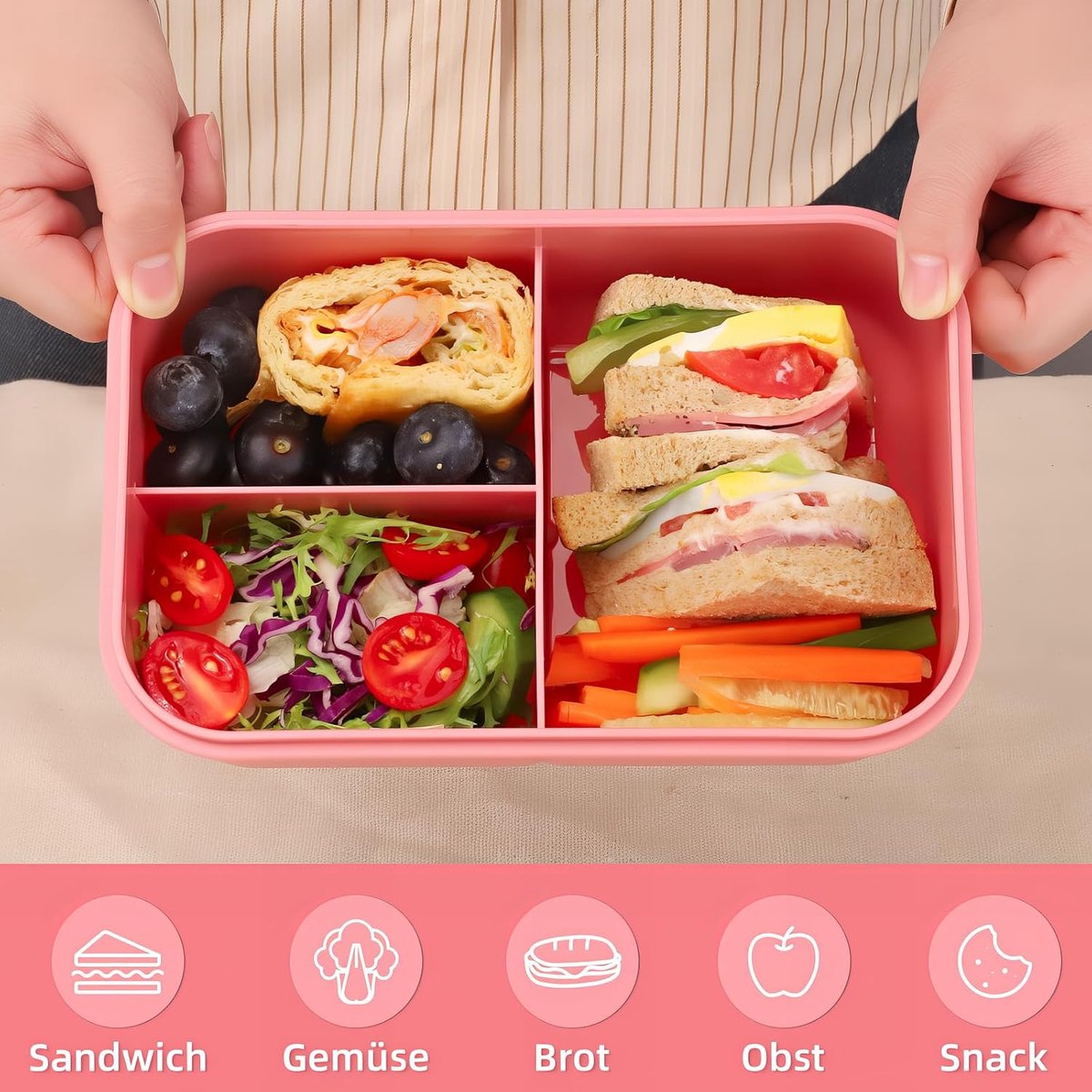 Lunch boxes - lunch box - adult lunch box - child's lunch box - Kinder lunch box - 3-compartment leakproof lunch box - bento box with cutlery - 1200 ml - snack box for children and boys - pink - Image 3