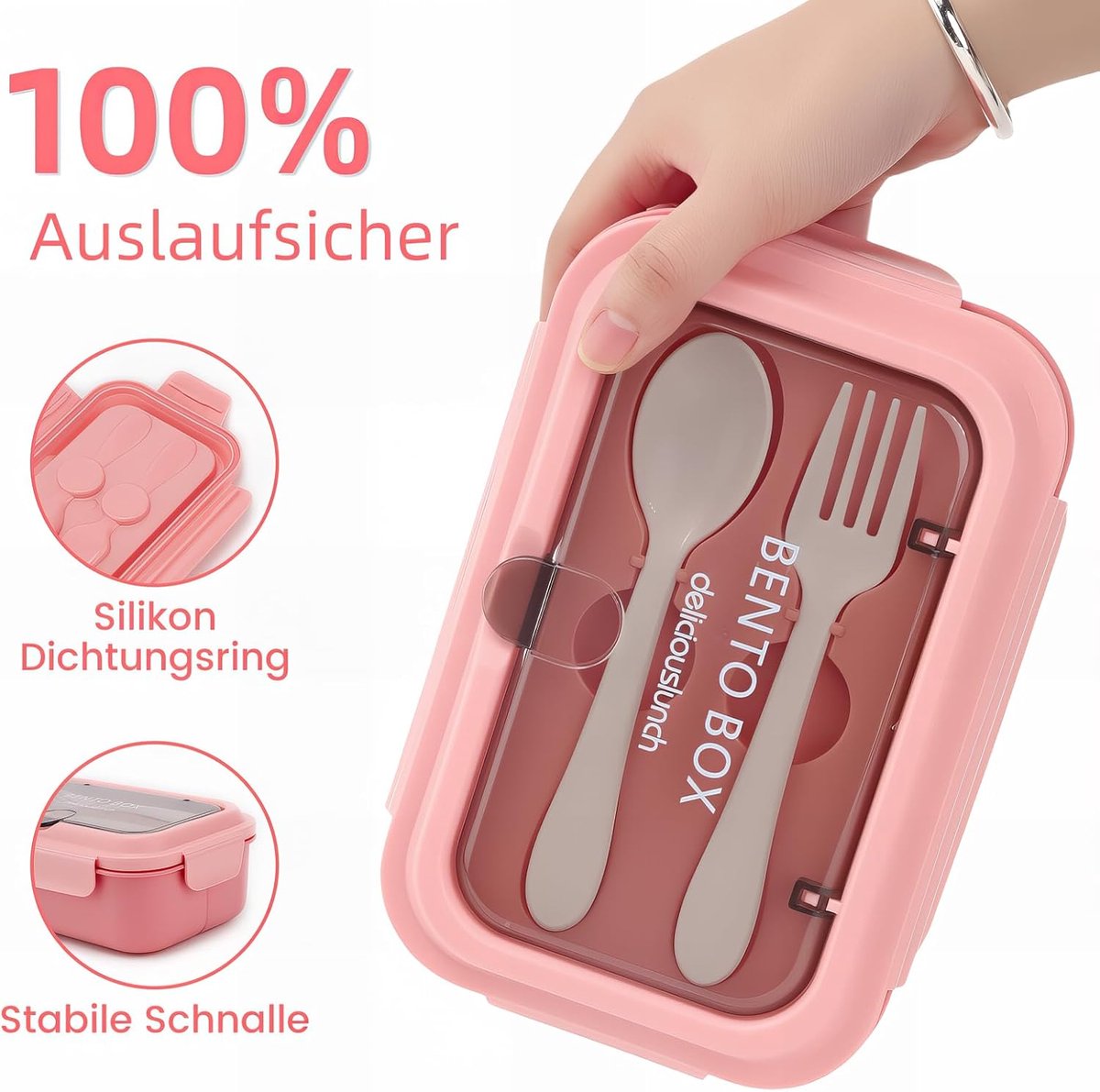 Lunch boxes - lunch box - adult lunch box - child's lunch box - Kinder lunch box - 3-compartment leakproof lunch box - bento box with cutlery - 1200 ml - snack box for children and boys - pink - Image 5