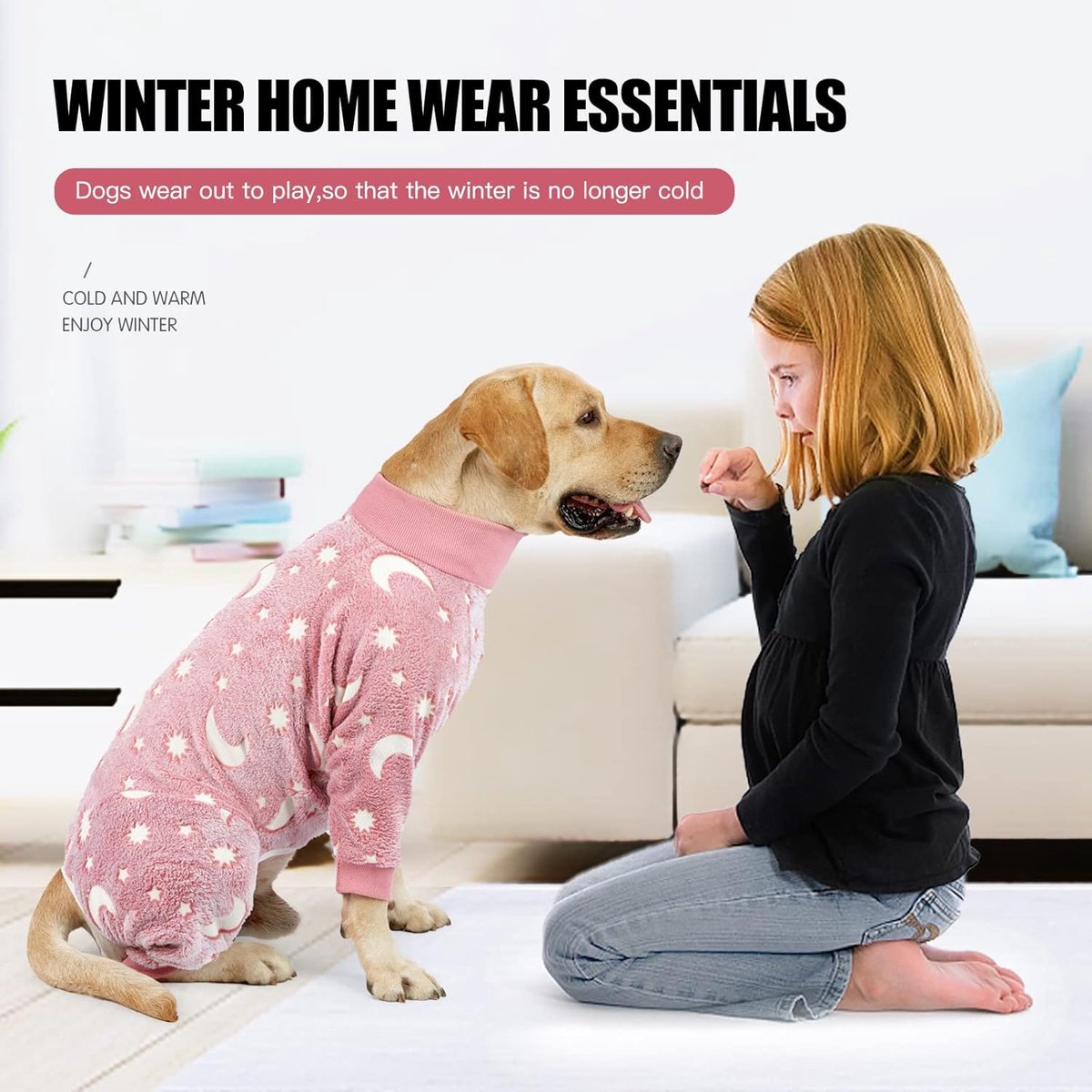 Warm Dog Coat - Winter Clothes for Medium Dogs - Shedding Suit - Full Dog Suit - Glow in the Dark - Pink - Size M - Perfect for Small Dogs - Medium-Sized Dogs - Image 4