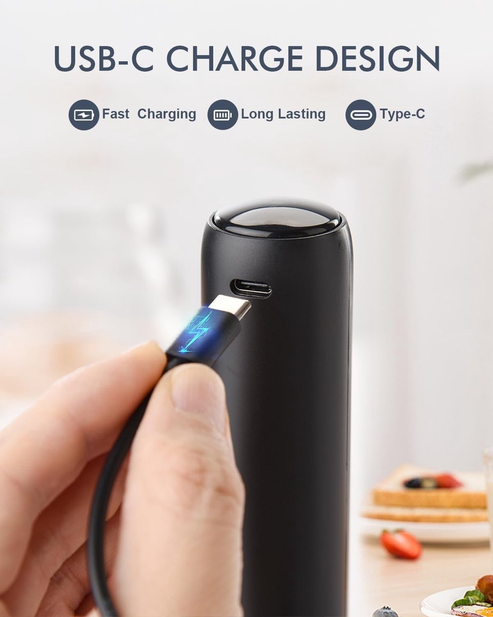 USB rechargeable electric milk frother for coffee, latte, cappuccino and hot chocolate, Black - Image 2