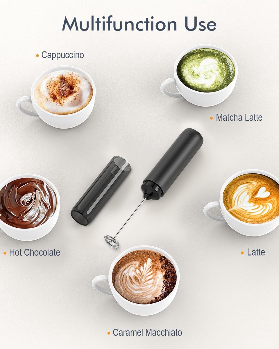 USB rechargeable electric milk frother for coffee, latte, cappuccino and hot chocolate, Black - Image 3