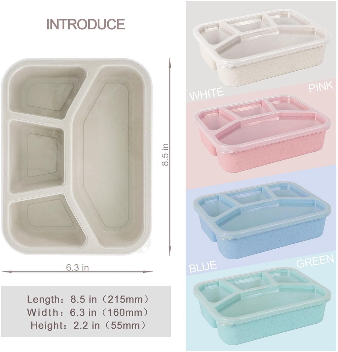 Lunch boxes - adult lunch box - child lunch box - snack box - 4-pack - compact - stackable - four colors - BPA-free, reusable - designed for portion control - School and restaurant meals - Image 2