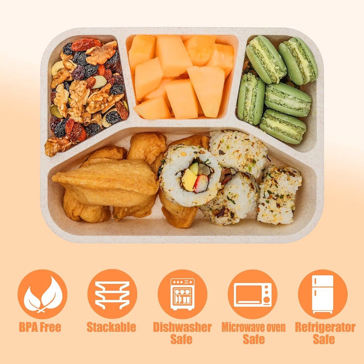 Lunch boxes - adult lunch box - child lunch box - snack box - 4-pack - compact - stackable - four colors - BPA-free, reusable - designed for portion control - School and restaurant meals - Image 5