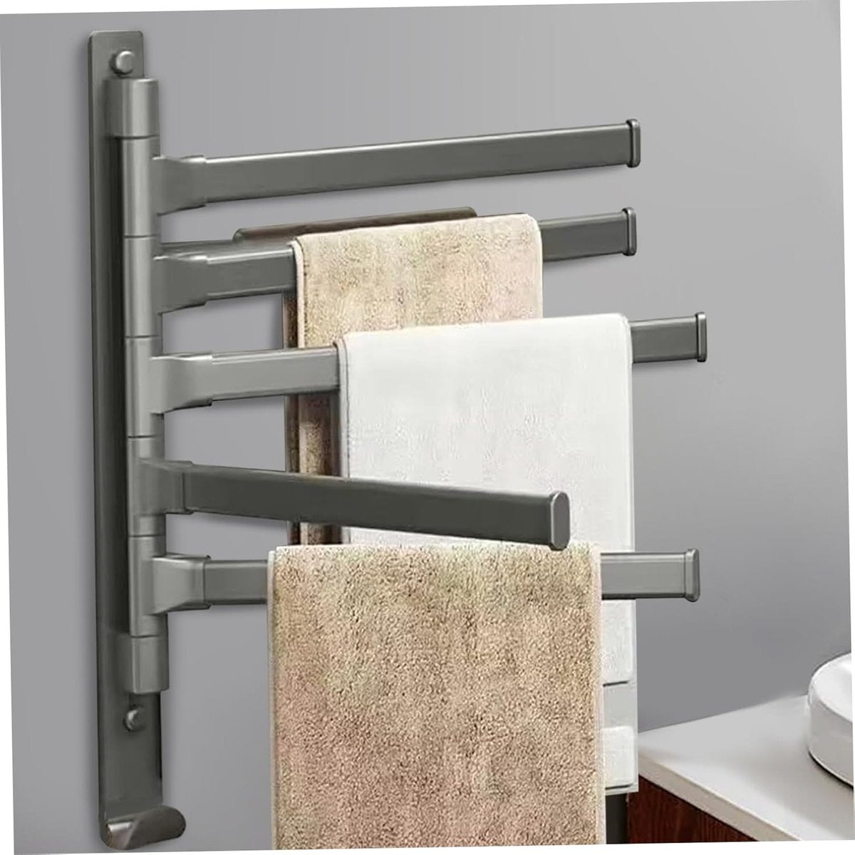 General towel rack - 5 arms - rotating - self-adhesive - no drilling required - bathroom accessory - black - Image 2