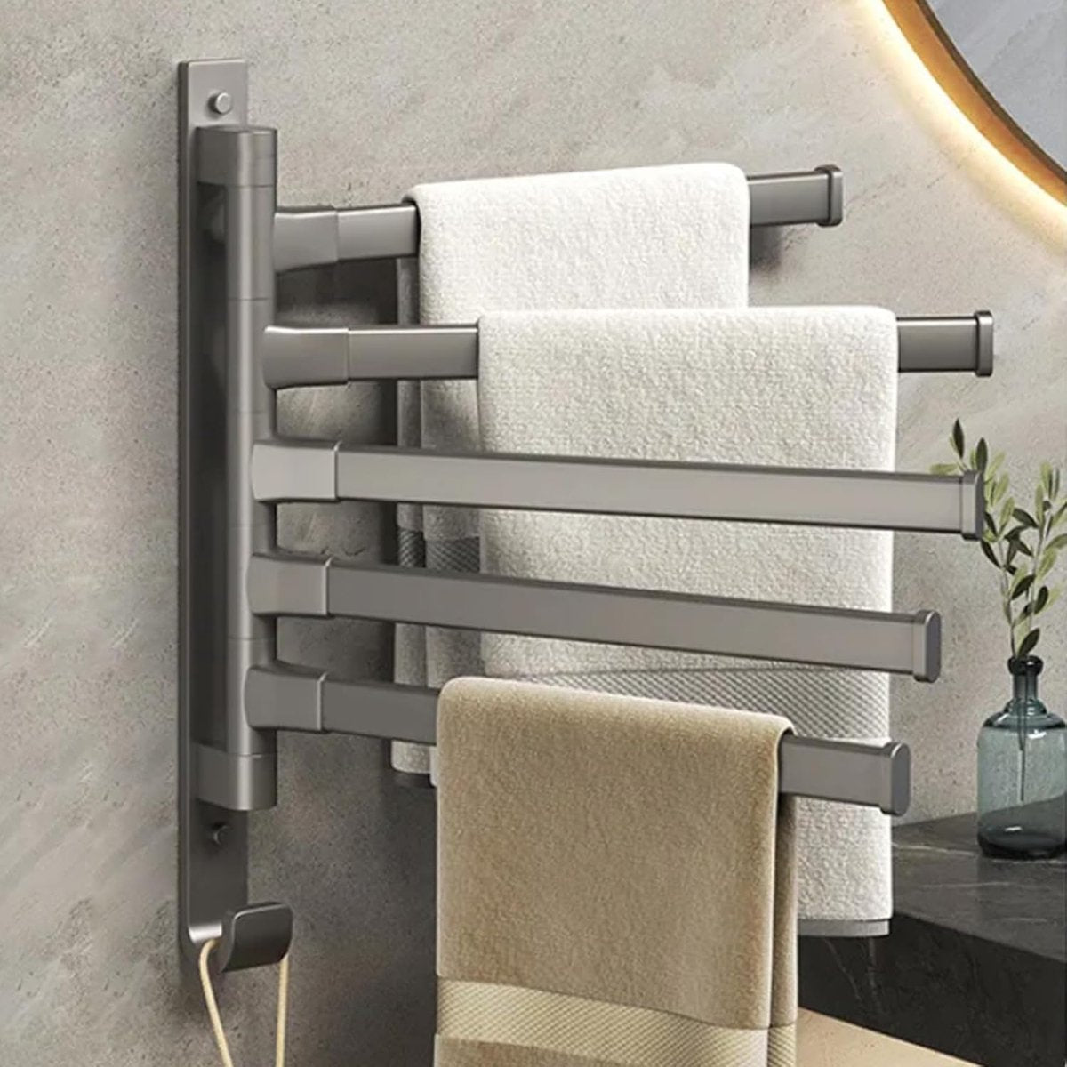 General towel rack - 5 arms - rotating - self-adhesive - no drilling required - bathroom accessory - black - Image 3