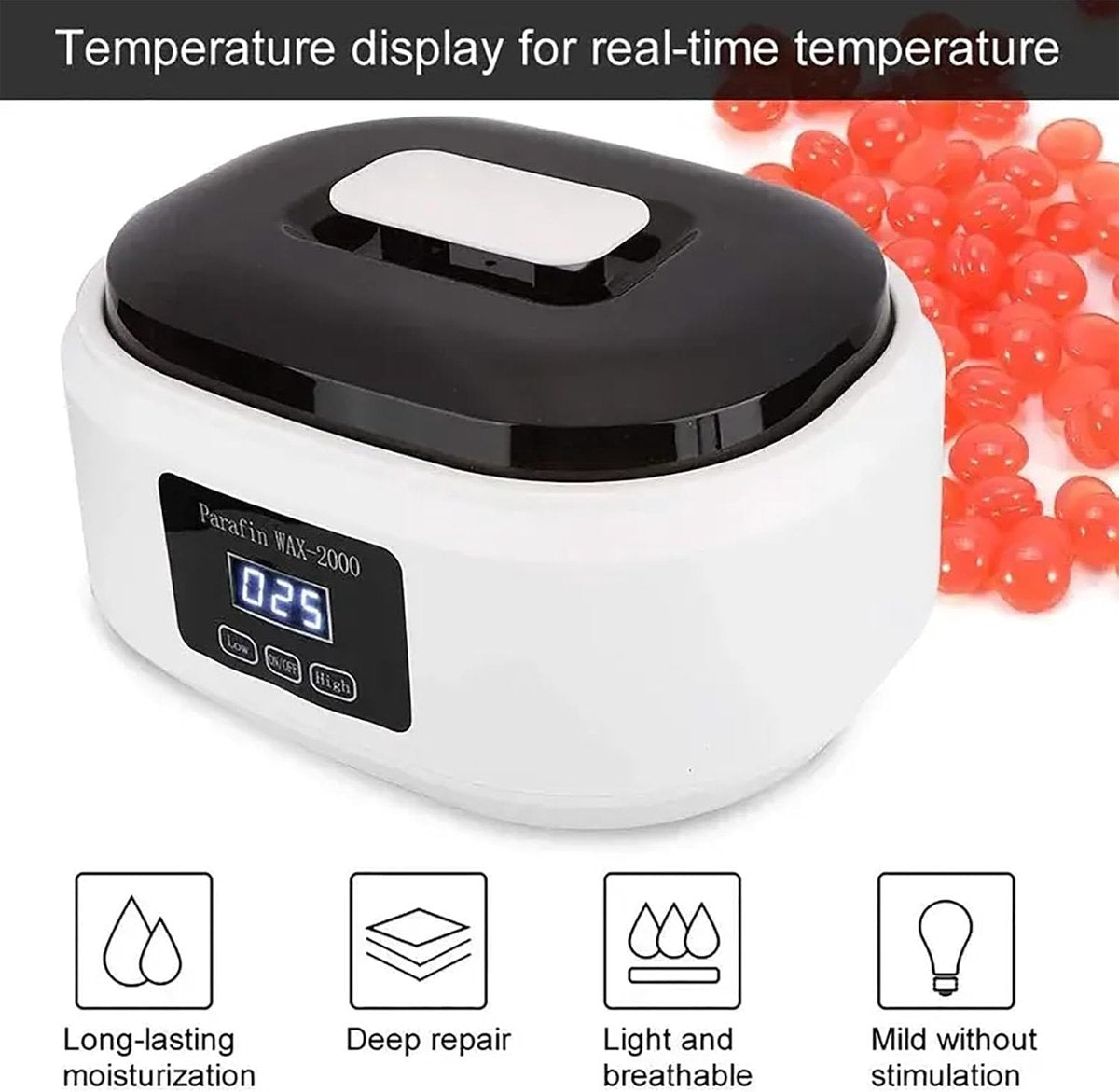 Paraffin wax warmer - Candle wax melting pot with handle and heat-insulating plate - Fast and adjustable heating - 2 speeds - Large 2000ml capacity and easy to use - For skin treatment (Wit) - Image 5