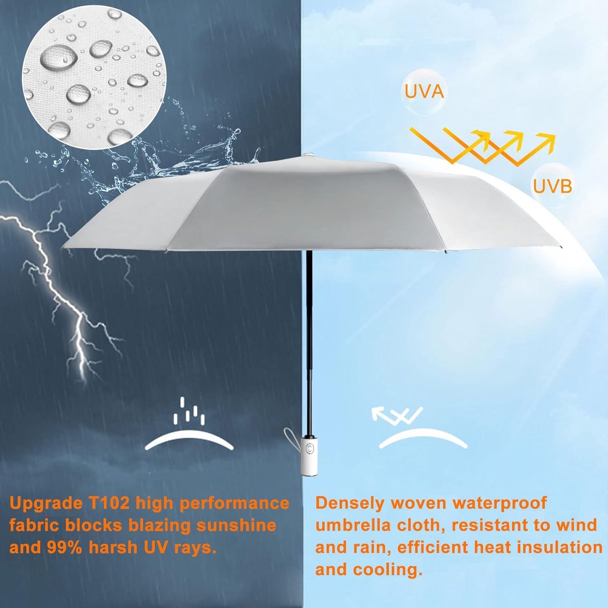 Automatic umbrella, parasol, automatic folding anti-ultraviolet umbrella for women, windproof and rainproof, mini umbrella, 8-rib umbrella, suitable for adults and children, travel parasol - Image 2